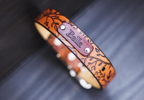 Personalized Leather Dog Collar, 1" Tree branches