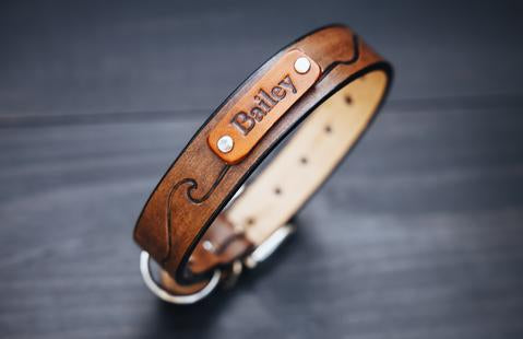 Personalized Leather Dog Collar, 1" Waves