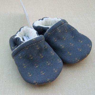 Organic Cotton Knit Slippers - Blue Anchor