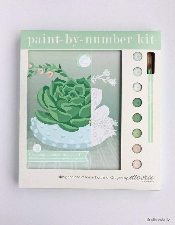 elle crée Paint-by-Number Kit - Blooming Succulent in Hobnail Bowl