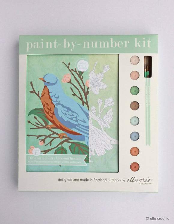 elle crée Paint-by-Number Kit - Bird on a Cherry Blossom Branch