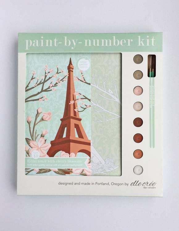 elle crée Paint-by-Number Kit - Eiffel Tower with Cherry Blossoms