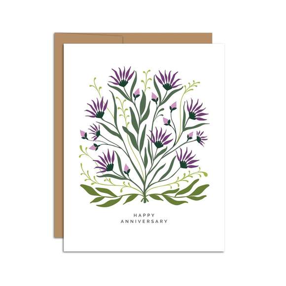 Hazelmade Card - Happy Anniversary, Purple Thistle