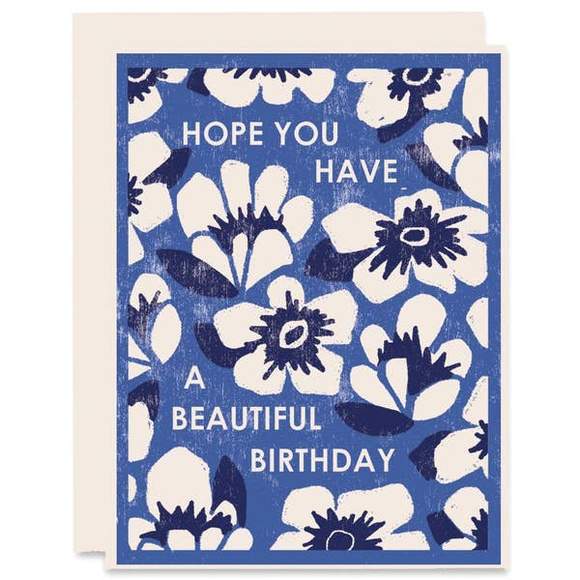 Heartell Press Card - Blue Floral Beautiful Birthday