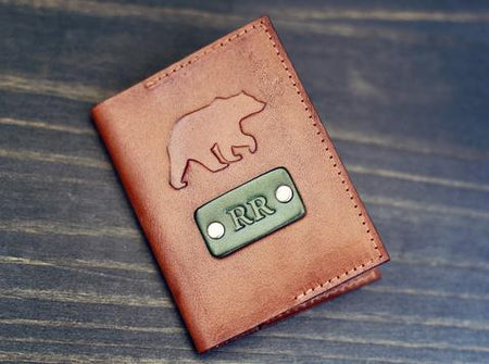 Handmade Leather Wallet, Personalized, Bear