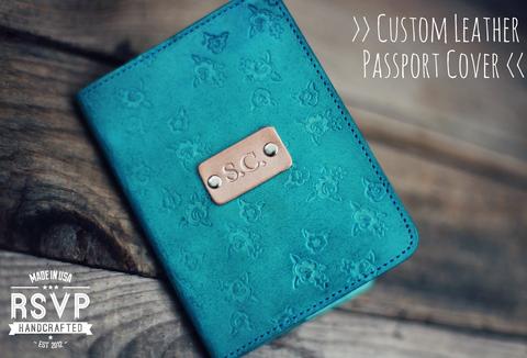 Leather Passport Cover, Roses Pattern