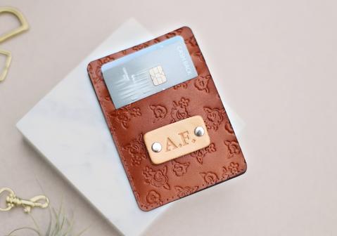 Handmade Leather Wallet, Personalized, Rose pattern