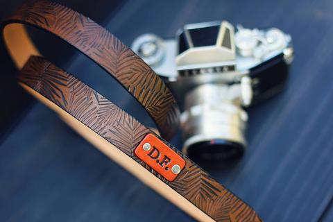 Custom Leather Camera Strap, 1" wide, Palm Leaves