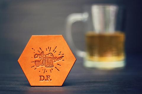 Personalized Leather Coaster, Hexagonal, Craft Beer