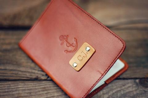 Custom Leather Passport Cover, Anchor
