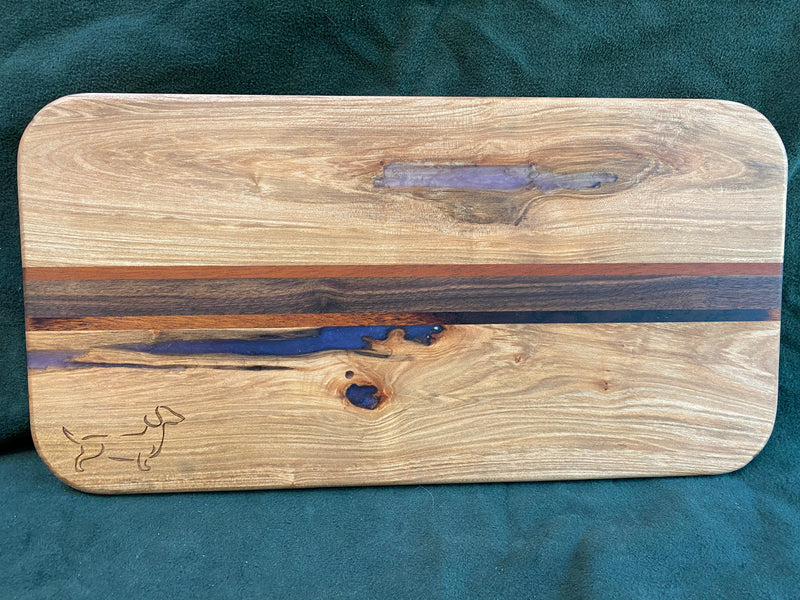 Blue and Purple Knots in Mahogany Cutting or Serving Board
