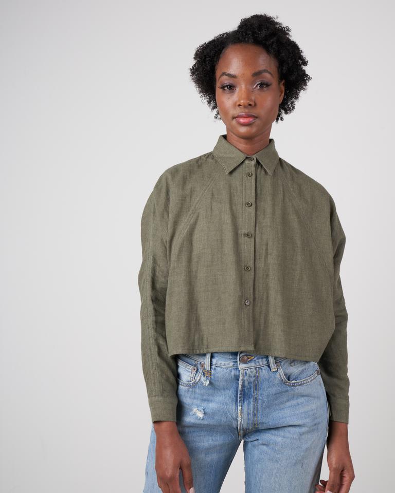 3/4 cropped shirt jacket - olive