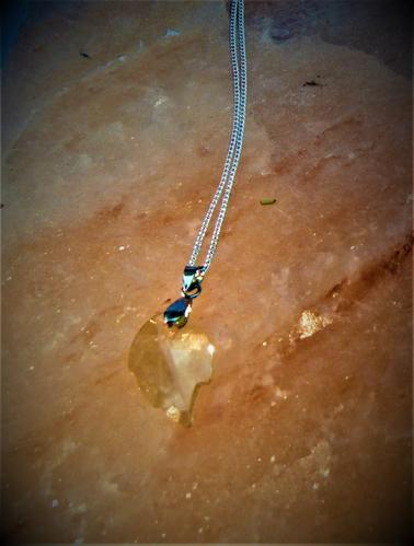 Amber Swarovski Crystal Leaf Pendant on Silver Chain
