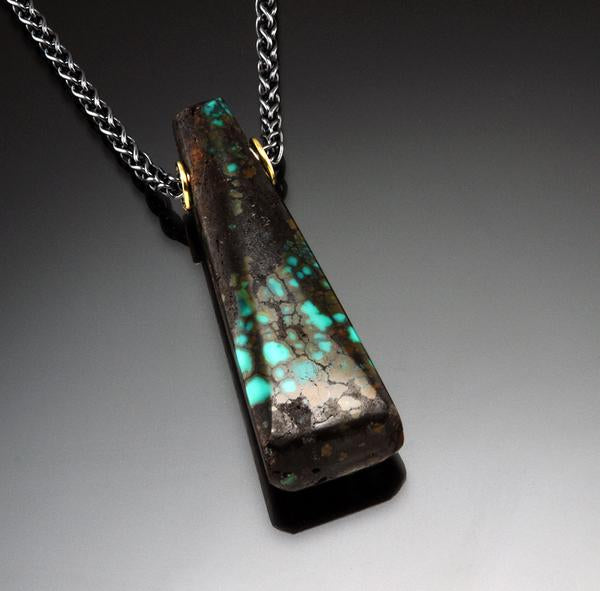 14K Yellow Gold and Sterling Silver Turquoise Obelisk