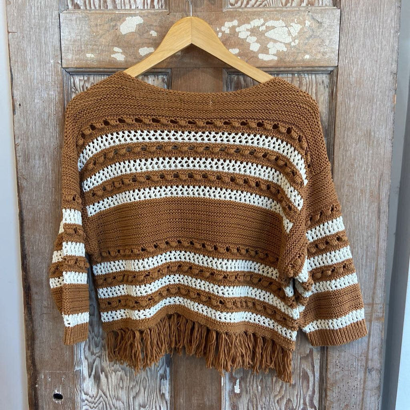 Striped Knit Sweater w/Fringe