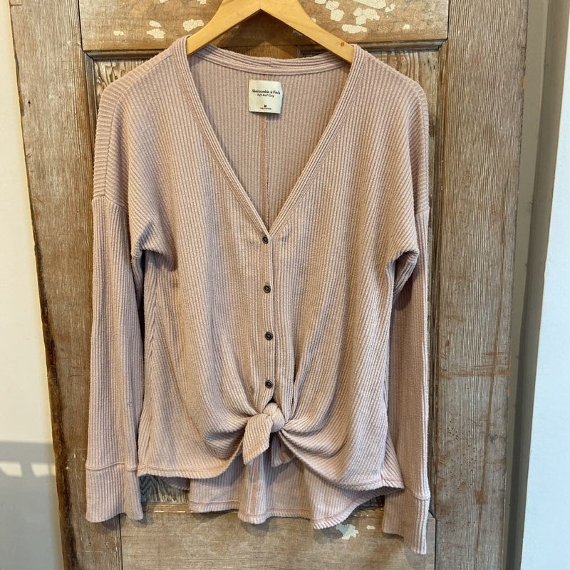 Button Up Front Tie Long Sleeve Top