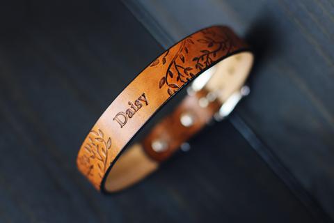 Copy of Copy of Personalized Leather Dog Collar, 1" Floral