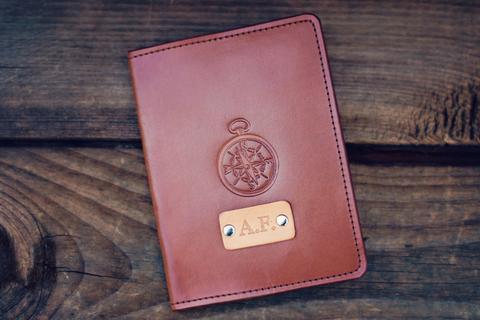 Custom Leather Passport Cover, Compass