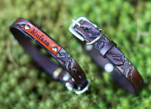 Personalized Leather Dog Collar, 3/4" Mountains