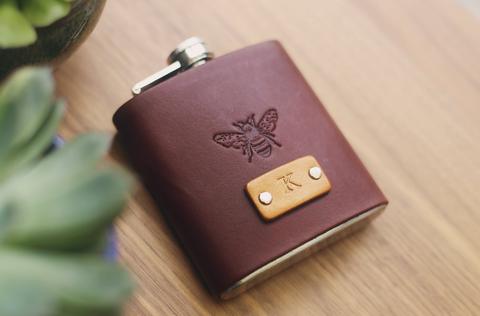 Custom Leather Flask, Bee