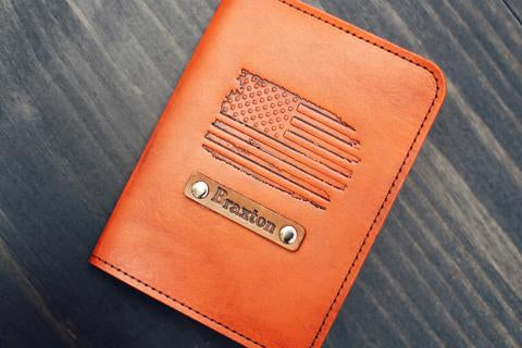Custom Leather Passport Cover, US flag