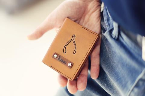 Handmade Leather Wallet, Personalized, wishbone