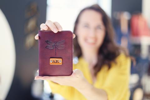 Custom Leather Passport Cover, Dragonfly