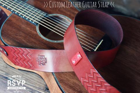Custom Leather Guitar Strap, Chevron