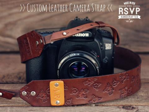 Leather Camera Strap, Roses Pattern