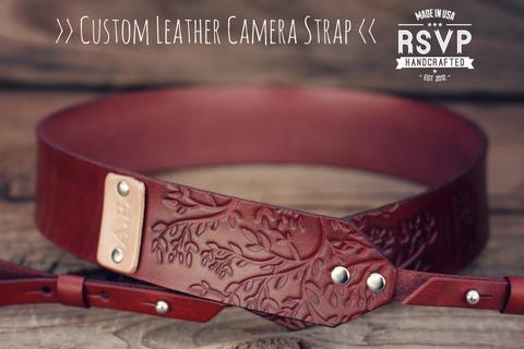 Custom Leather Camera Strap, Branches