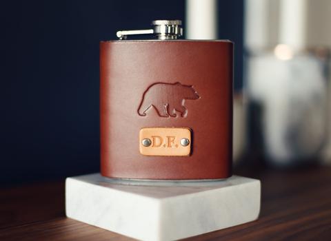 Custom Leather Flask, Handmade personalized flask, Bear