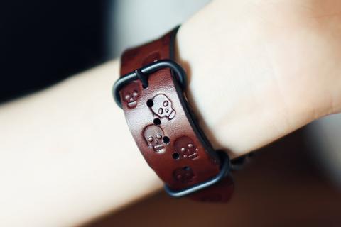 Wide Leather Apple Watch band, Skulls