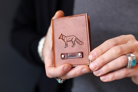 Handmade Leather Wallet, Personalized, fox