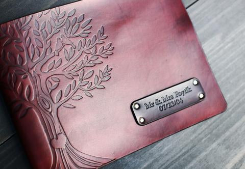 Large A4 Wedding Leather Guest Book,Photo Album,Custom name initials, Family Tree