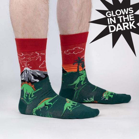 Sock It To Me Men's Crew Socks - Dinosaur Days (Glow!)