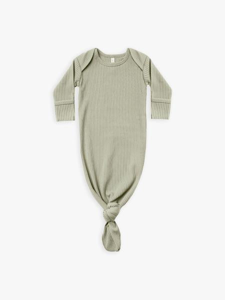 Ribbed Knotted Baby Gown - Sage