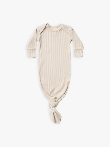 Ribbed Knotted Baby Gown - Natural