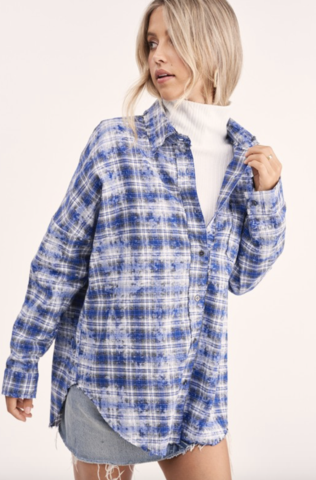 Oversized Plaid Button Down Top