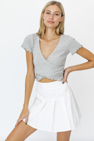 Cropped Faux Wrap Tee