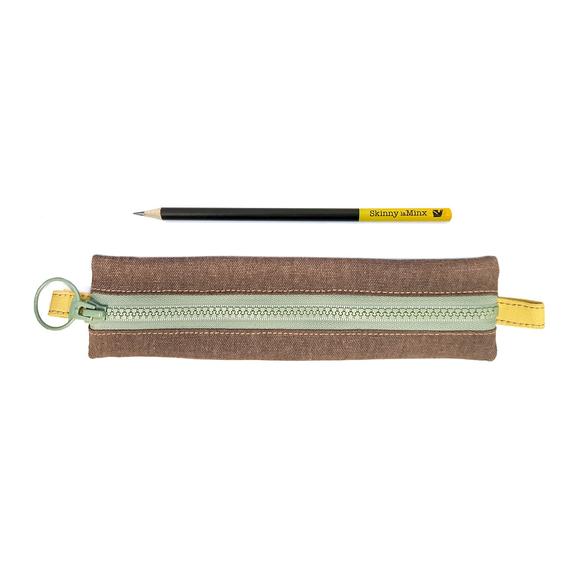 Skinny laMinx Pen & Pencil Bag - Cocoa with Flower Fields Goldenrod Lining