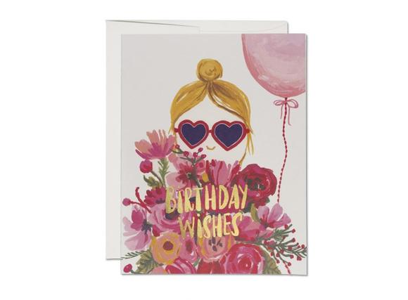 Red Cap Card - Heart Shaped Glasses Birthday