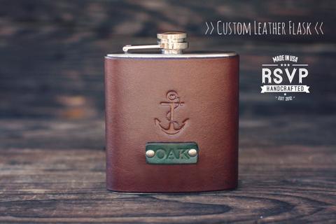 Custom Leather Flask, Anchor
