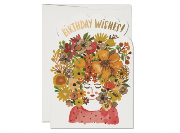 Red Cap Card - Floral Tresses Birthday