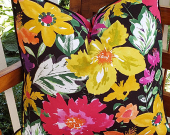 Floral Decorative Pillows, Throw Pillows, Black, Yellow, Pink , Throw Pillow 20x20 Black Friday
