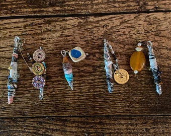 Fabric charms, boho pendants, boho, zipper charms, mixed fibers, hippie beads, tassels, key chains DIY, Purse tassel
