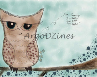 Cute Owl Art, Funny Owl Art, Owl Artwork, Owl Art Print, Nursery Decor Nursery Art, Restroom Art, Whimsical Owl, Bathroom Decor, Wise Owl