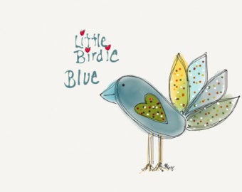 Gender Reveal Idea, Bird Art, Bluebird Artwork, Gift for Bird Lover, Baby Boy Gift Idea, Bird Digital Art, Baby Shower Gift, Little Boy Blue