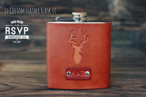 Custom Leather Flask, Deer