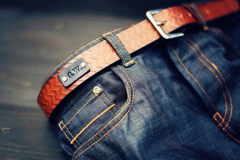 Custom Leather Belt, Chevron, name tag