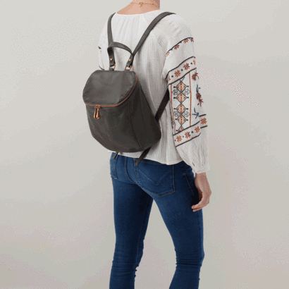 ‘River’ Leather Backpack in Sage Brush by Hobo Bags
